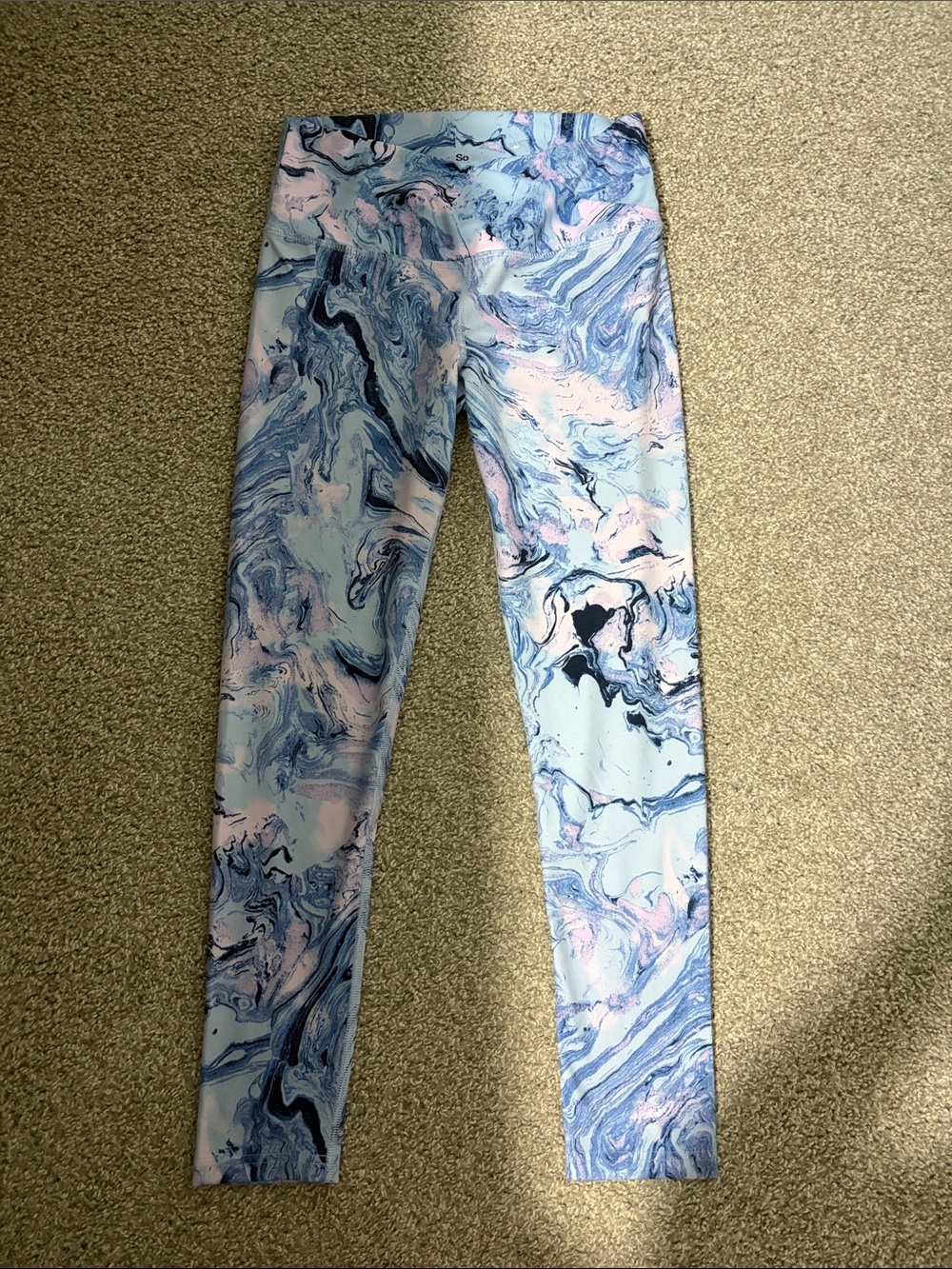 SO Marble-Print Leggings - Light Blue & Pink